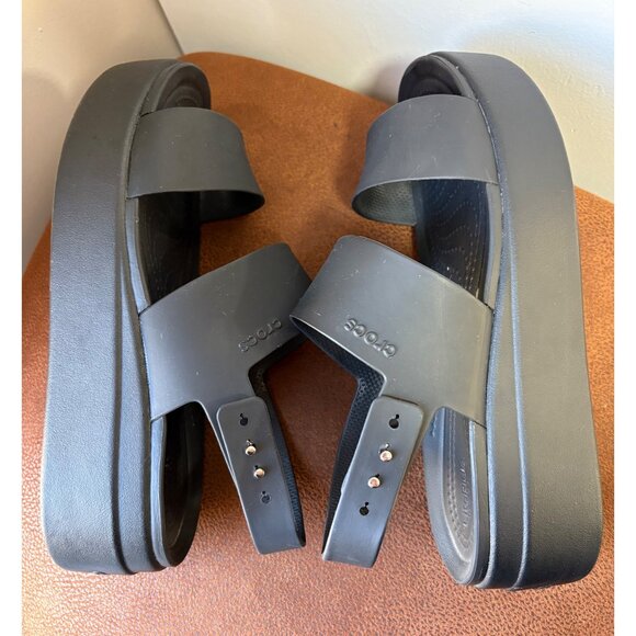 Crocs Brooklyn Wedge Sandals Womens 8 Black Slingback Lite Ride Strappy Platform - Picture 4 of 9